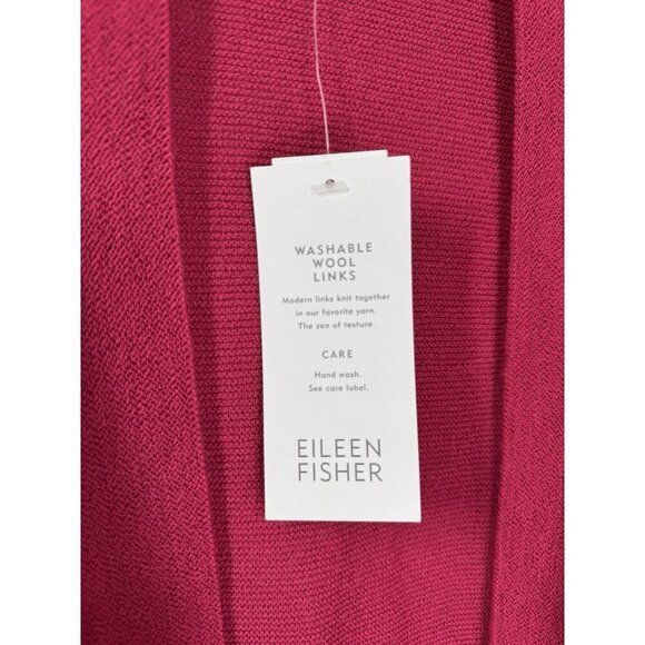 Eileen Fisher 100% Wool Open Front Cardigan Womens XS Radish Red Pink Washable - Picture 2 of 13